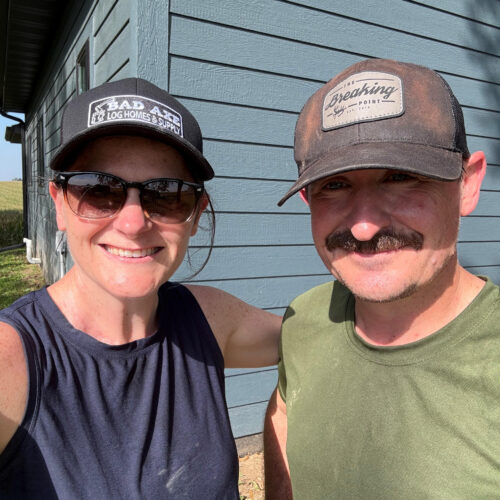 photo of Carla & Sam Simon with testimonial for Bad Axe Log Homes